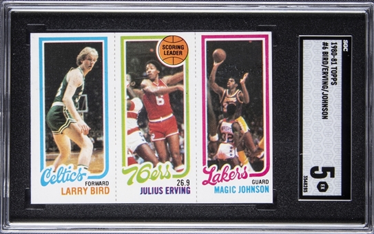 1980-81 Topps Basketball #6 Larry Bird/Magic Johnson Rookie Card - SGC EX 5